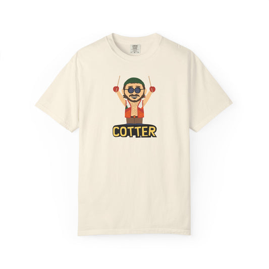 White t-shirt with 'Cotter' text design on a white background

Goose band south park. Cotter Dad Funk merch